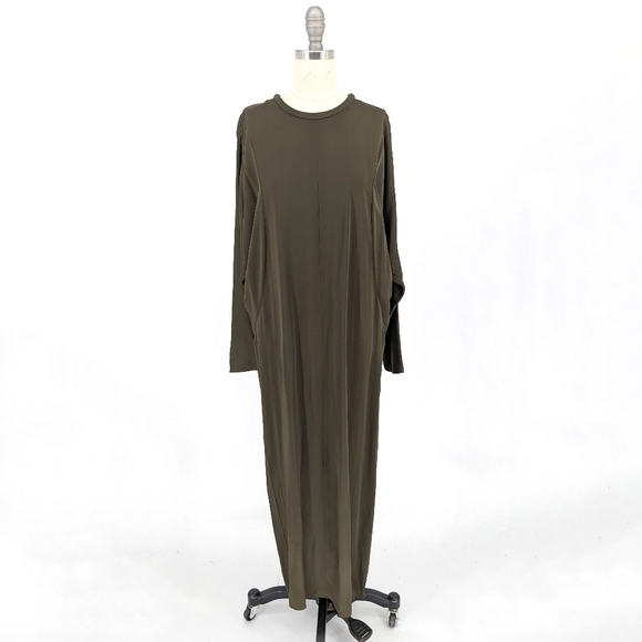 Zara Satin Bat Wing Sleeve Maxi Dress Olive Green S minimalist contemporary - Picture 1 of 7